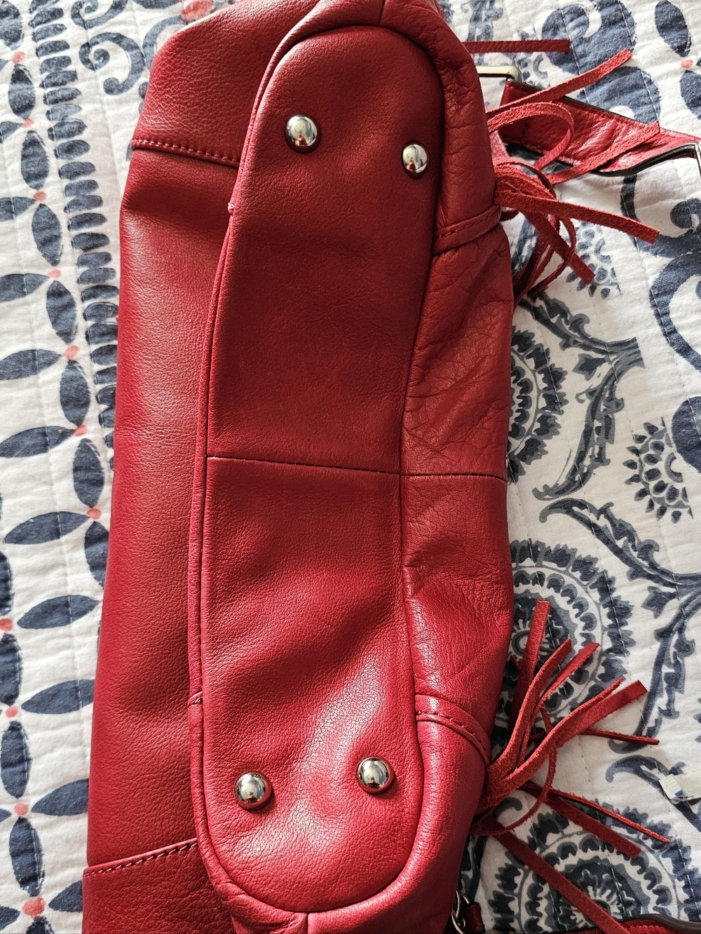 b. makowsky Red Leather Fringe Hobo Shoulder Bag - Picture 9 of 15